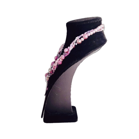 Sophisticated Mother Of Pearl Shell Heart Multistrand Purple Beaded Necklace Set - Picture 7 of 11